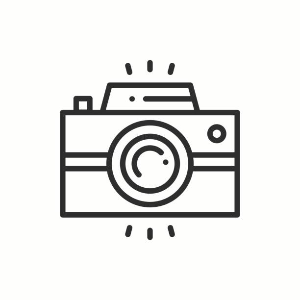 Camera line outline icon. Photo camera, photo gadget, instant photo. Snapshot photography sign. Vector simple linear design. Illustration. Flat symbols. Thin element